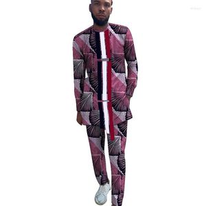 Erkekler Trailsits Çizgili Patchwork Üstleri Pantolon Damat Takım Erkek Baskı Nijerya Kıyafetleri Özel Afrika Düğün Partisi Giysileri