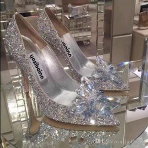 Luxury Designer Women Cinderella Crystal Shoes High Heels Wedding Bridal Shoes Rhinestone Evening Party Prom Summer Shoes279h