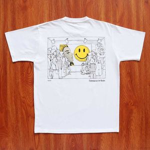 Roupas de moda de grife Hip hop Tees TShirts Smiley Contemporary Art Market Smiley Face Desenhado à mão Graffiti T-shirt de manga curta Tendência masculina e feminina