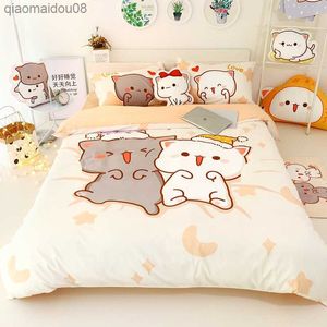 3pcs Установите Kawaii Cat Slead Seled Set Set Set Speat Cover Comforter Twin Полный размер королевы для девочек -простыней и корпусов L230704