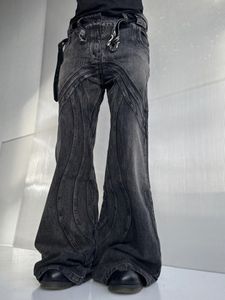 ORİJİNAL NO/FAIR 23S Görev Dalgası Dalgalanmış Siyah Gri Mikro Korna Denim Gevşek Pantolon Kot pantolon Moda Gevşek Erkekler Sokak Giyim Nedensel Kot
