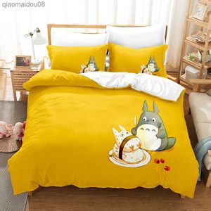 Komşum totoro yatak seti tek ikiz tam kraliçe kral Kawaii yatak seti aldult çocuk yatak odası duvetcover setleri 3d baskı 043 l230704