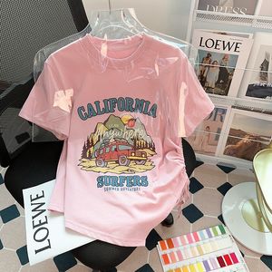 Camiseta Feminina Algodão Summer Short Sleeve T-shirt Moda Americana Retro Solta Gola Redonda Y2k Top Street Apparel Graphic Ins Tee 230720