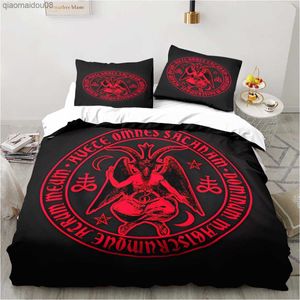 Сатанинские постельные принадлежности демон -двойное постельное белье, ада, смерть, набор 3 штука, набор одежды, постельное белье, двойная крышка короля, домашний текстиль L230704