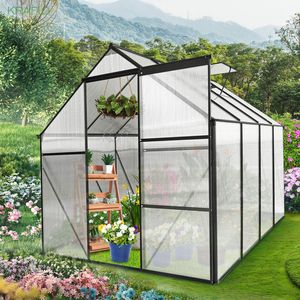 Black 6x8ft Polycarbonate Greenhouse Raised Base and Anchor Aluminum Heavy Duty Walk-in Greenhouses for Outdoor garden Backyard in All Season