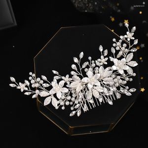 Headpieces Bride Silver Flower Comb Handmade Pearl Hairpin