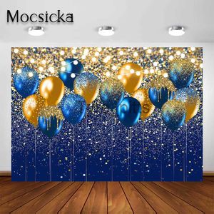 Arka plan malzemesi mocsicka kraliyet mavi ve altın zemin için doğum günü düğün fotoğrafçılığı arka plan köpüklü altın kraliyet mavi balon parti dekorasyonu x0724