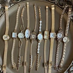 Women S Watches 18k золота, покрытый медным оркестром, женский кварцевый браслет, бриллиант, маленький циферблат роскошные высококачественные дамы для подарочных винтаж 230725