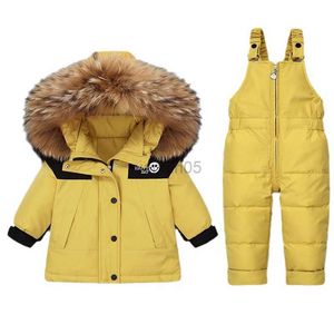 Down Ceket Çocukları Kayak Kızlar Kız Kayak Takım İki Parçalı Snowsuit Kış Palto Kapşonlu Kirci Ceketi + Kar Biberi Pantolon Kayak Kıyafet Seti HKD230725