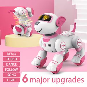 Electric/RC Animals Frong RC Robot Electronic Dog Stunt Dog Voice Command Programmable Touch-Sense Music Song Robot Dog Pink Toys for Girls Gift 230724