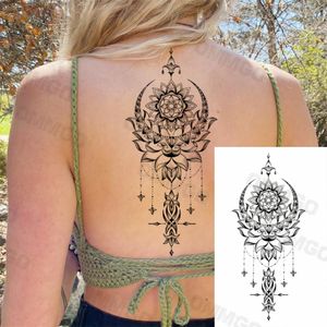 3D Black Mandala Moon Pendant Temporary Tattoos for Women, Adult Girls, Lotus Rose Flower Fake Tattoo Back Arm Chest Washable Tattoo
