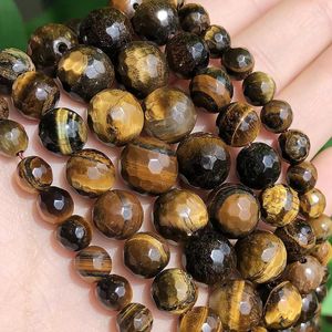 Beads Faceted Natural Stone Yellow Tiger Eye Round Loose For Jewelry Making Diy Bracelet Necklace 4 6 8 10 12mm