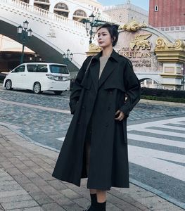 Autumn Trench Coat Double-Breasted Long Khaki Trench Coat for Women Casual Loose Jackets Classic Lapel Overcoat Belt Streetwear