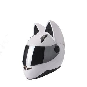 Nitrinos Motosiklet Kask Kedi Kulakları ile Tam Yüz Siyah Beyaz Pembe Sarı Çok Renk Moda285i