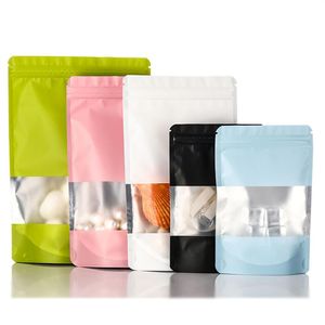 50pcs Yeniden Yerleştirilebilir Zip Kilit Paket Çantalar Alüminyum Folyo Plastik Ziplock Stand Up Torbalar Hediye Takı Depolama Çantası Window275R