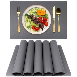 Masa Paspasları 6pcs Modern İskandinav tarzı deri placemats Su geçirmez yağ geçirmez batı pedler sofra takımı düz renk kaymaz kase paspas