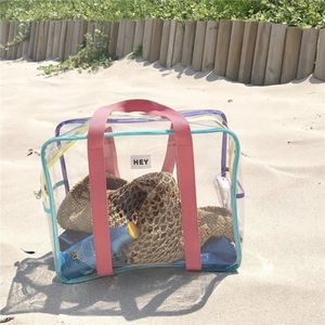 Bebek Bags Su geçirmez Yüzme Çantası Seyahat Largecapacity Omuz Renk Tatil Plajı Jöle Şeffaf Yüzme Yaz 230726