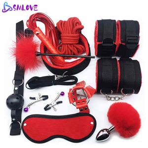 Smlove Dancuffs Collar Whip Gag Nipple Clamps BDSM рабская веревка эротика взрослой для женщины пары анальный задница хвост Q0515326O