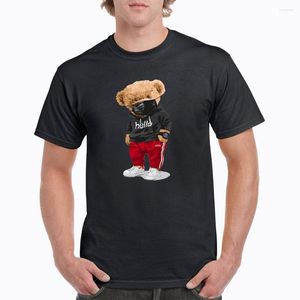 Мужские футболки с высокой качественной хлопчатобумажной футболкой летние тренды маски плюшевого мишка с короткими рукавами.