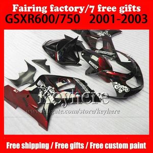 Suzuki K1 GSXR 600 750 2001 2002 2003 için Özel Kaplama Kiti Korona Kırmızı Siyah Fairings Motobike Set GSXR600 GSXR750 01 02 03 NJ14 199G