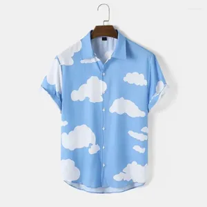 Camicie casual da uomo Cool Cloud Pattern Camicia hawaiana a maniche corte Estate Asciugatura rapida Risvolto Stampa 3D Traspirante oversize