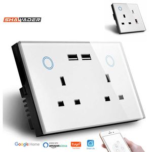 Smart Power Plugs WIFI Smart Tuya USB Type C Wall Socket UK Plug Outlet 13A Power Touch Switch Wireless Energy Monitoring by Alexa Home HKD230727