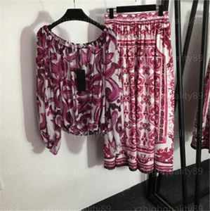 Tasarımcı Kadın Giyim Kadınları İki Parçalı Baskılı Bluz Elbise Seti Vintage Çiçek Baskı Giyim Şifon İpek Uzun Kollu Üst Belli Pileli Etek Tasarımcıları Tops 55