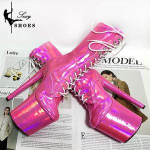 Bot 8 inç/20cm orta-buzağı botları kadınlar fetiş lazer renk kutup dansı kısa striptizci stiletto platform topuklar ince topuk modern botlar 230727