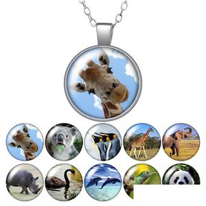 Подвесные ожерелья животные жираф -панда слон дельфин круглый ожерелье 25 мм стеклян