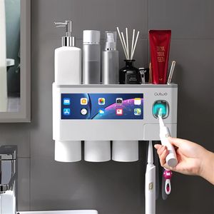 Magnetic Adsorption Inverted Toothbrush Holder Automatic Toothpaste Squeezer Dispenser Storage Rack Bathroom Accessories Home262S
