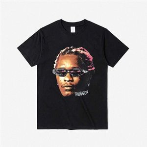 T-shirt da uomo in cotone T-shirt unisex Donna Uomo Tee Young Thug Thugger T-shirt grafica T-shirt hip-hop stile rapper africano U05D #