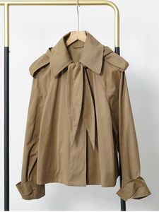 Женские куртки Clearace Price Съемная кепка, завязанная дизайнерское покрытие для женской леди сплошное цвет британский стиль, 230726