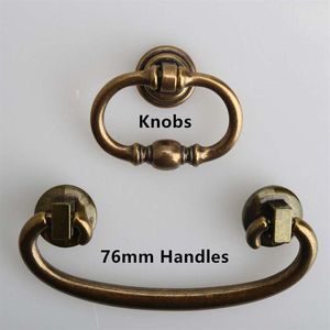 76mm Dresser Sap Knobs Bronz Çekmece Dolabı Çekiyor 3 Antik Pirinç Damla Halkaları Vintage Mobilya Kulpları Knob286u