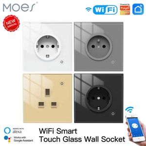 Akıllı Güç Fişleri WiFi Tuya Akıllı Duvar Soketi Cam Panel Outlet Monitör Dokunmatik Fiş Röle Durum Işık Modu Ayarlanabilir Akıllı Yaşam Uygulaması Alexa HKD230727