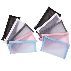 Porta-cartões Simples Transparente Mesh Cosmetic Storage Bag Clear Zipper Pencil Case Nylon Makeup Pouch Portable Travel Toiletries Handbag