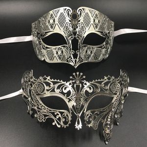 Parti Maskeleri Gümüş Metal Dilgi Erkekleri Kadın Venedik Masquerade Ball Maskeler Aşıklar Altın Mardi Gras Top Düğün Çift Parti Maskesi Seti 230726