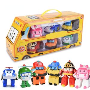 Eylem Oyuncak Figürleri 6 PC Seti Poli Araba Çocuk Robot Oyuncak Dönüştürme Araç Karikatür Anime Anime Aksiyon Figürü Oyuncaklar Hediye Juguetes 230726