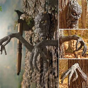 Kutular ağaç kabuğu yüz cadılar bayramı açık bahçe heykeli hayalet yüz heykel dekor korku ağacı iblis dekorasyon perili ev