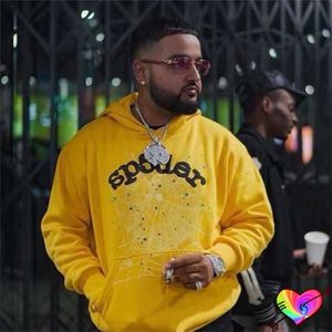 Erkekler Tasarımcı Erkek Hoodies Sweatshirts Puff Baskı Siyah SP5der Hoodie Erkek Kadın Sarı Genç Thug Örümcek Büyük Boy 555555 Kral Pullo L230727