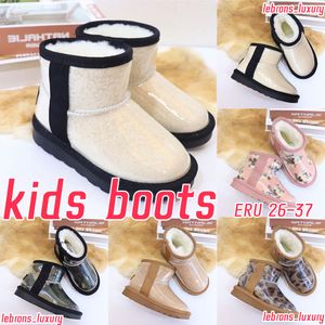 Дизайнерские детские сапоги, угги, классические прозрачные ботинки Mini II, зимние ботинки, обувь для девочек на меху из натуральной кожи, австралийские кроссовки для малышей, молодежные детские кроссовки, натуральный черный цвет, 26-37 евро