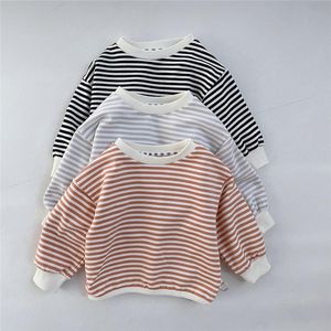 Elbise 2023 Sonbahar Yeni Bebek Uzun Kollu Çizgili Sweatshirt Çocuk Günlük Hoodie Erkek Kızlar Pamuklu Sweatshirt Bebek Külotu