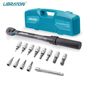 Libraton 1/4'' Bike Torque Wrench Set, 5-25Nm Adjustable Micro Click, with Hex, Torx Bits & Extension Bar