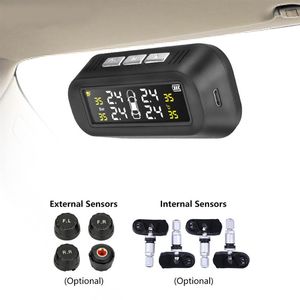 Solar TPMS Car Tire Pressure Alarm Monitor System Display Attached to glass tpms Temperature Warning With 2 Sensors3115