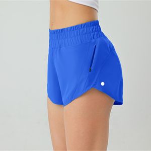 lu Shorts esportivos femininos para ioga, cintura alta, bolsos forrados, shorts para academia, calças curtas femininas, elástico para corrida, lu88240, costura interna de 2,5 polegadas