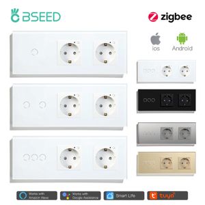Smart Power Plugs Bseed EU Standard Zigbee Smart Switch 1 2 3 Gang With Double Zigbee Socket Home Alexa Smart Life App Voice Control HKD230727