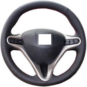 3 Konuşma için DIY Direksiyon Simidi Kapağı 8. Honda Civic DIY dikiş iç aksesuarları 13 5-14 5 inç dikiş üzerine sarılı siyah orijinal l309m