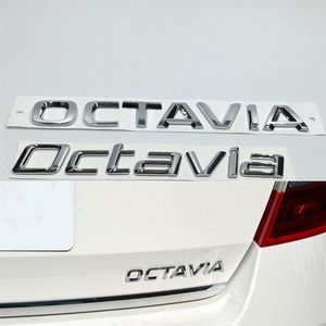 Adesivo de carro 3D prateado para Skoda Octavia Emblema ABS Cromado Logo Autocolante Traseira Bagageira 294C