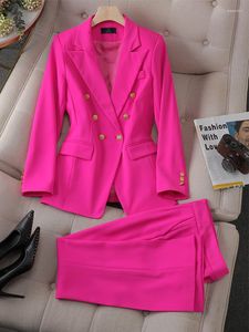 Pontas de duas peças de duas peças Momenas de mulheres ladras e terno de calça de calça Mulheres femininas Jaqueta rosa Trabalho de negócios Work Wear 2 Conjunto