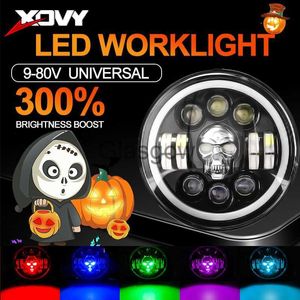 Motorcycle Lighting Halloween Skull Head Motorcycle Accessories 7 Inch LED Headlight for Road King Harley Touring Ultra Classic Electra Street Glide x0728
