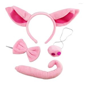 Saç Aksesuarları Süper Yumuşak Domuz Kulak Kafası Burun Tail Cadılar Bayramı Hayvan Headdress Giyim Pembe Piggy Head Hoop Set Cosplay Props